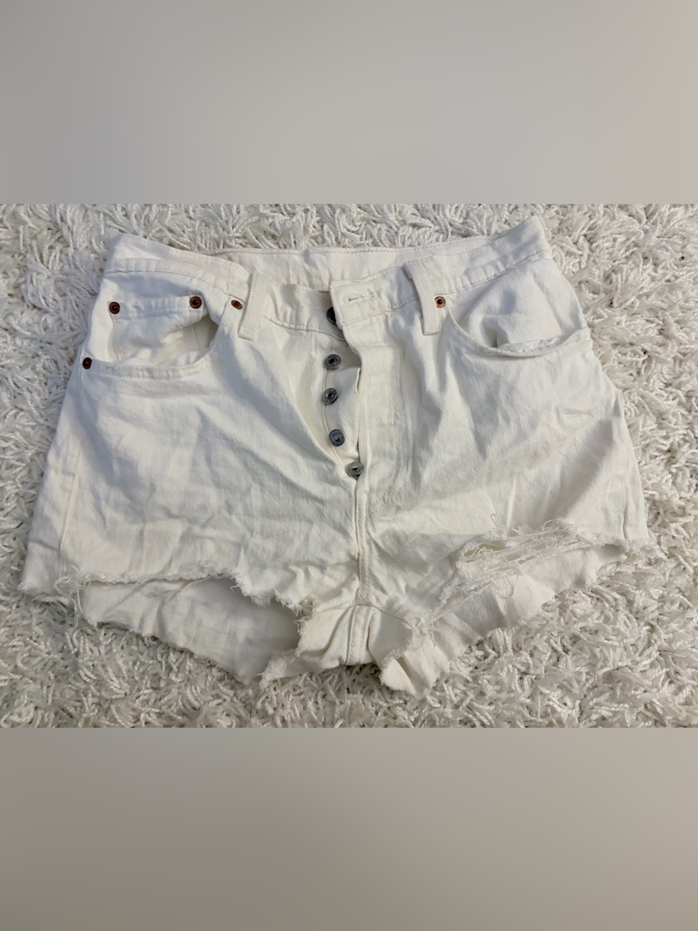 Levi's White High Waisted Denim Shorts Size 29 501 Button Fly Classic Pocket Cut